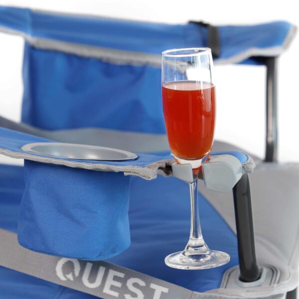 A wine glass holder on a camping chair